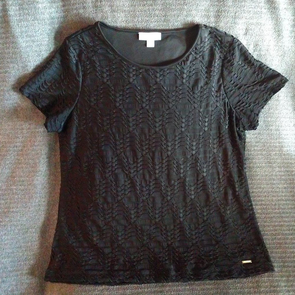 NWOT dressy Calvin Klein black textured 2 layer blouse XL